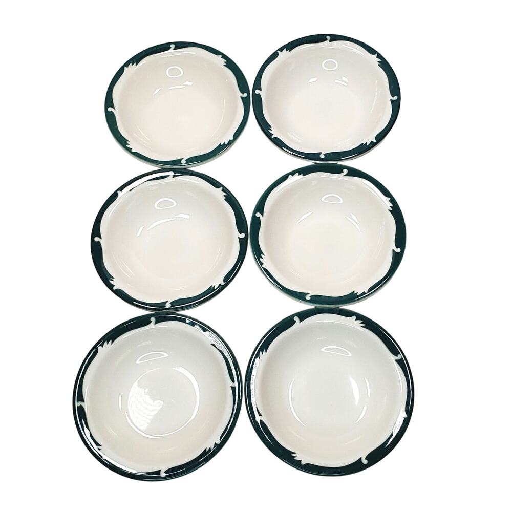 6 Wintergreen Green Crest Wave Syracuse China 4.5" Jelly Bowls Vtg Restaurant